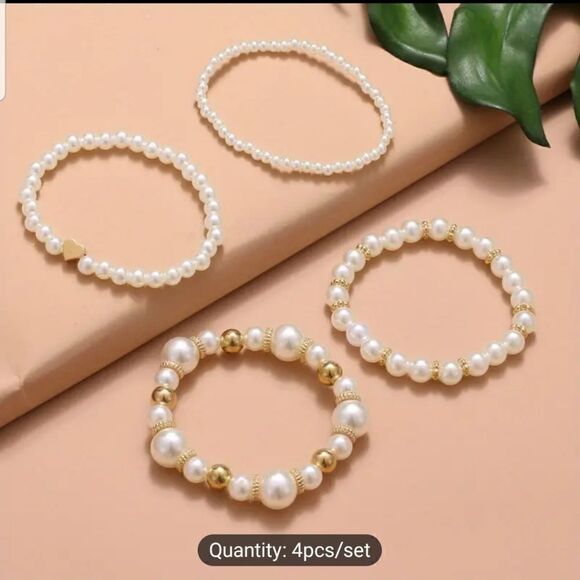 4 piece stretch bracelet pearls - Picture 3 of 10